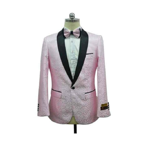 pink Black Lapel Paisley Floral Tuxedo Sport Coat
