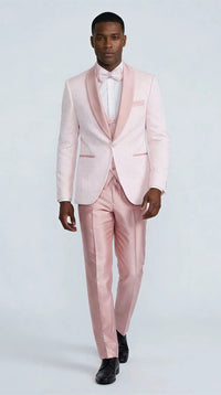 Pink Patterned Tuxedo Set with Shawl Lapel – Wedding & Prom