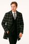 Men's Black and White Windowpane Plaid Overcoat – Classic Full Length Wool Blend Dress Coat