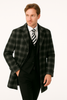 Men's Black and White Windowpane Plaid Overcoat – Classic Full Length Wool Blend Dress Coat