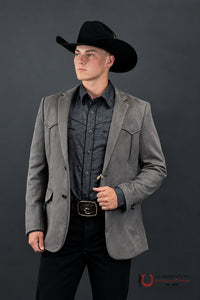Mens Charcoal Gray Gamuza Suede Western Rancher Blazer – BLZ9445