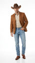Platini Mens Faux Suede Western Blazer – Brown Cowboy Jacket with Western Detailing Coganc Rust