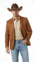 Platini Mens Faux Suede Western Blazer – Brown Cowboy Jacket with Western Detailing Coganc Rust