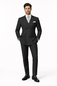 Pleated Suit - Mens Suits With Pleated Pant - Regular Fit Suit - Bold Black Pinstripe Suit
