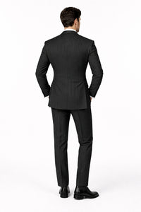 Pleated Suit - Mens Suits With Pleated Pant - Regular Fit Suit - Bold Black Pinstripe Suit