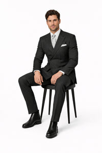 Pleated Suit - Mens Suits With Pleated Pant - Regular Fit Suit - Bold Black Pinstripe Suit