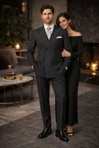 Pleated Suit - Mens Suits With Pleated Pant - Regular Fit Suit - Bold Black Pinstripe Suit