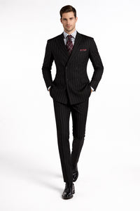 Pleated Suit - Mens Suits With Pleated Pant - Regular Fit Double Breasted Suit - Black Suit