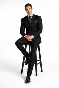 Pleated Suit - Mens Suits With Pleated Pant - Regular Fit Double Breasted Suit - Black Suit