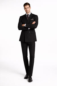 Pleated Suit - Mens Suits With Pleated Pant - Regular Fit Double Breasted Suit - Black Suit