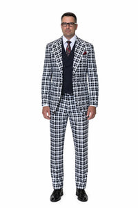Statement Men’s 3-Piece 100% Wool Fashion Suit – Unique Checker Pattern
