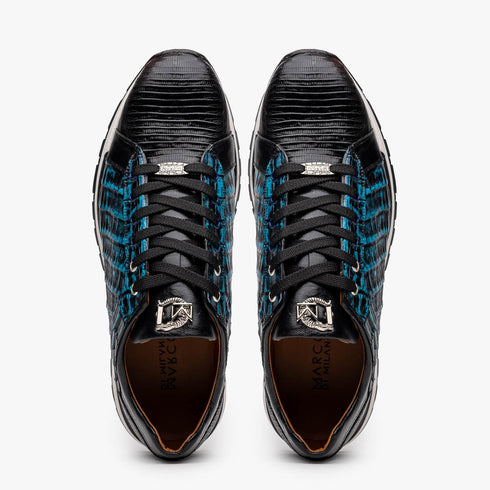 Marco Di Milano Portici Navy Men's Exotic Lizard / Crocodile Casual Sneakers