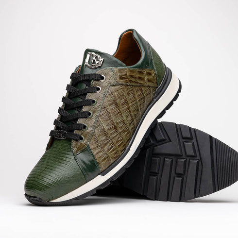 Marco Di Milano Portici Green Men's Exotic Lizard / Crocodile Casual Sneakers