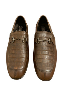 Men’s Regal Brown Slip-On Shoes – Genuine Crocodile & Calfskin Leather
