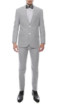 Men's Slim Fit Two Button Black Seersucker Suit