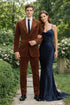 Mens Brown Velvet 2-Piece Suit – Luxury Slim Fit Formal Blazer and Pants Set in Rust Copper Color