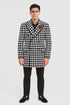 Mens Houndstooth Peacoat - Black White Check Houndstooth Wool Carcoat