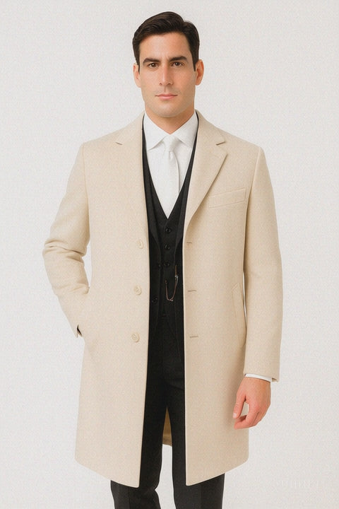 Mens Cream Overcoat - Off White Topcoat