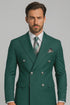 Mens  Designer Modern Fit Double Breasted Wool Suit with Gold Buttons in Hunter Green