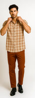 Mens Textured Plaid Walking Suit in Papaya/Cream by Dreams by Zacchi – 2 Piece Leisure Outfit-matching-shirt-and-pants-$99