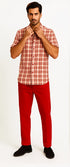 Mens Textured Plaid Walking Suit in Red/Off White by Dreams by Zacchi – 2 Piece Leisure Outfit-matching-shirt-and-pants-$99