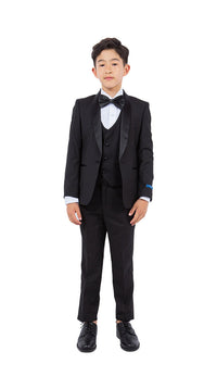 Perry Ellis Boys' 5-Piece Solid Tuxedo - Black and Black