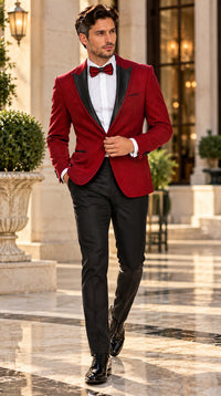 Mens Burgundy Tuxedo - Maroon Wine Color Sequin Sparkly Shiny Dinner Jacket + Pants