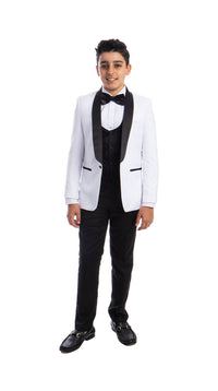 Perry Ellis Boys' Shawl Collar 5-Piece Tuxedo - White