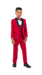 Stacy Adams Boys' 5-Piece Solid Tuxedo with Dress Shirt and Bowtie - Red