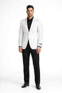 Prom Tuxedo 2026 - Men's Slim Fit Wedding & Prom Tonal Paisley White Tuxedo Jacket