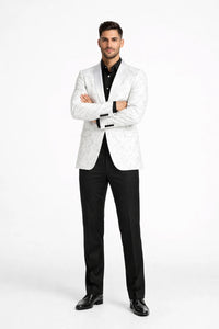 Prom Tuxedo 2026 - Men's Slim Fit Wedding & Prom Tonal Paisley White Tuxedo Jacket