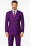 Mens Designer Modern Fit Double Breasted Wool Suit with Gold Buttons in Purple