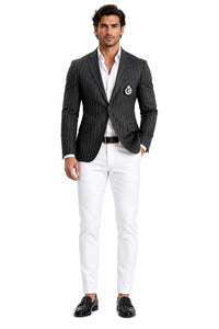 Purple Pinstripe Blazer With White Pants - Suit - Party Blazer