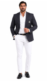 Purple Pinstripe Blazer With White Pants - Suit - Party Blazer