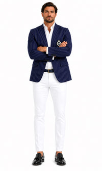 Purple Pinstripe Blazer With White Pants - Suit - Party Blazer
