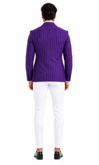 Purple Pinstripe Blazer With White Pants - Suit - Party Blazer