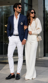 Purple Pinstripe Blazer With White Pants - Suit - Party Blazer