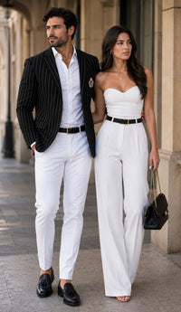Purple Pinstripe Blazer With White Pants - Suit - Party Blazer
