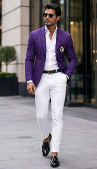 Purple Pinstripe Blazer With White Pants - Suit - Party Blazer