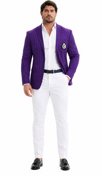 Purple Pinstripe Blazer With White Pants - Suit - Party Blazer