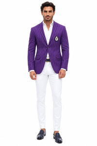Purple Pinstripe Blazer With White Pants - Suit - Party Blazer