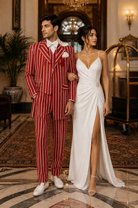 Light Red and White Pinstripe - Gangster 1920s Pinstripe Suit - Mens Fashion Suit