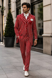 Light Red and White Pinstripe - Gangster 1920s Pinstripe Suit - Mens Fashion Suit