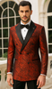 Red Double Breasted Rough Streak Pattern Satin Peak Lapel Stacy Adams Men's Jacket