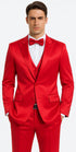 Red Satin Double Breasted Peak Lapel 3 Piece Skinny Fit Tazzio Men's Suit with Matching Bowtie