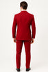 Red Slim Fit Peaked Lapel Wedding Groomsmen Suit with 3 Pieces