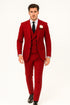 Red Slim Fit Peaked Lapel Wedding Groomsmen Suit with 3 Pieces