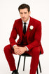 Red Slim Fit Peaked Lapel Wedding Groomsmen Suit with 3 Pieces