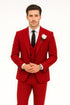 Red Slim Fit Peaked Lapel Wedding Groomsmen Suit with 3 Pieces