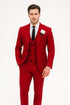 Red Slim Fit Peaked Lapel Wedding Groomsmen Suit with 3 Pieces